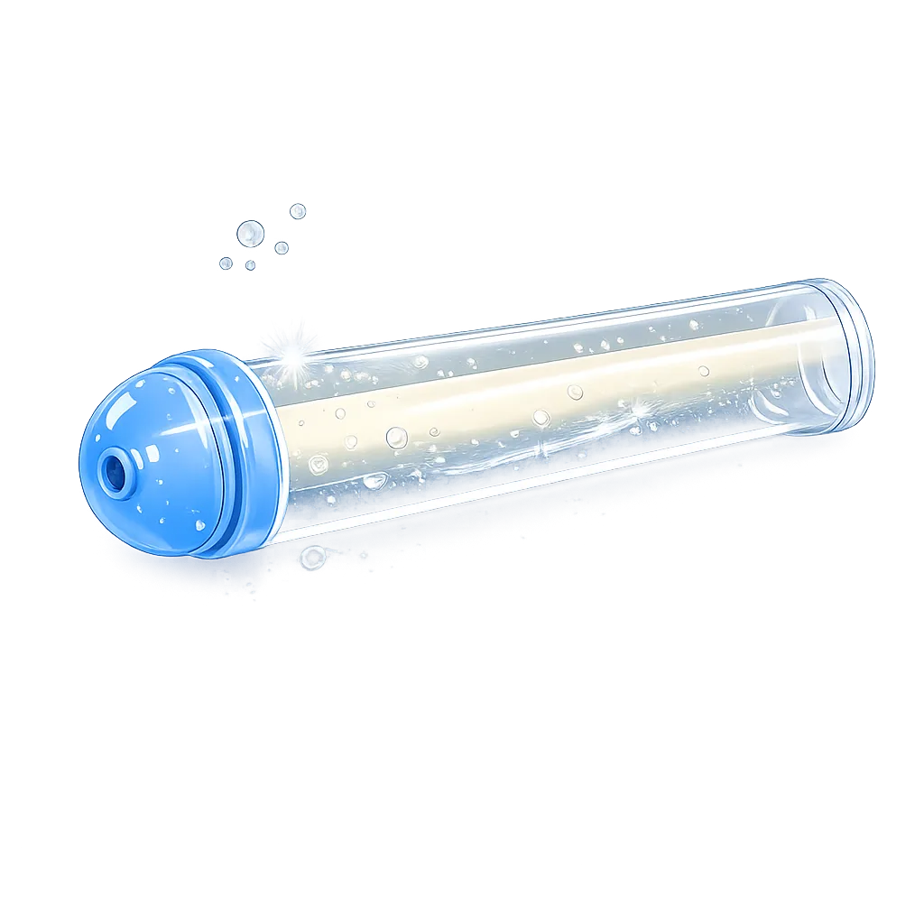 The Bloupy, tube réservoir transparent, coloris bleu